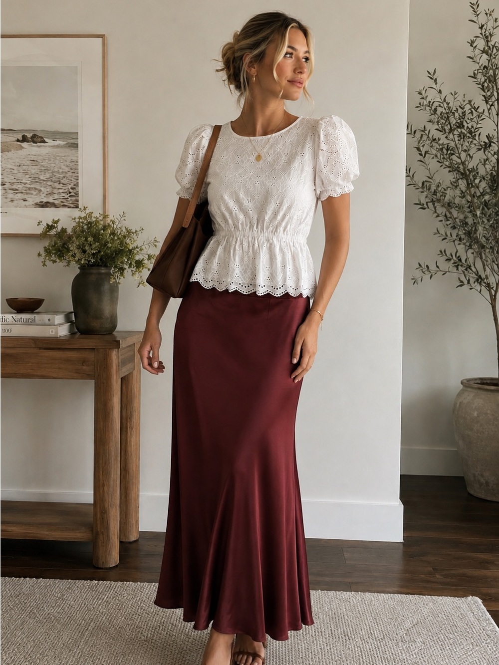 Hudson Jeans White Eyelet Puff Sleeve Peplum Top